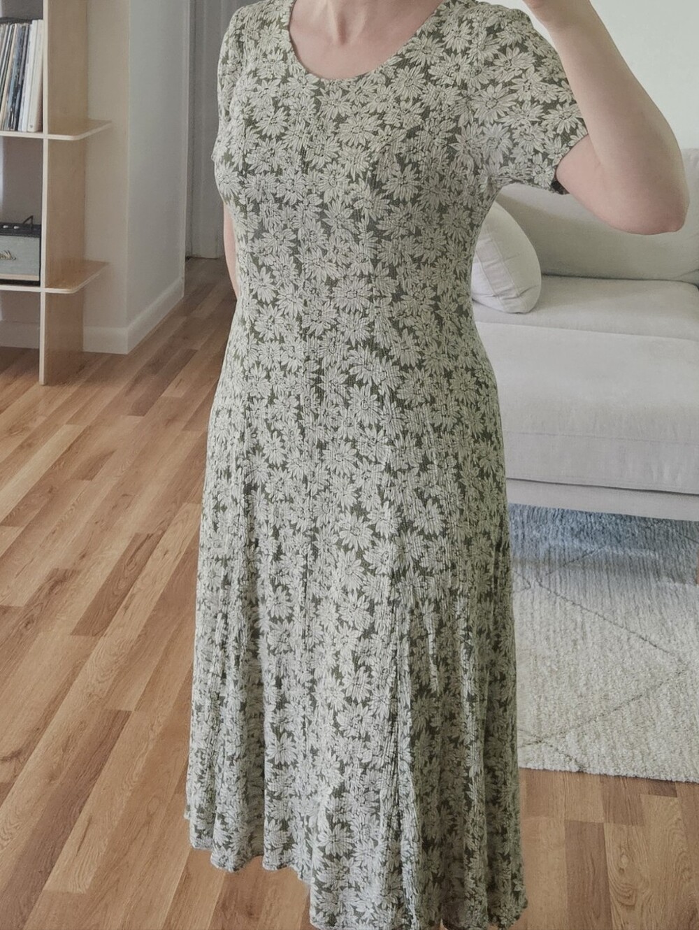 vtg green sunflower 90s grunge midi dress floral y2k cottage boho indie urban